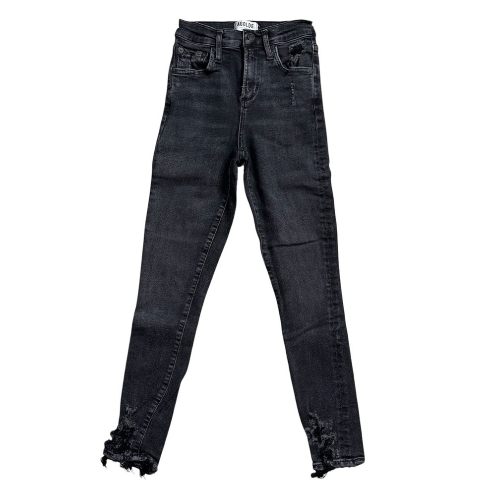 Agolde Washed Black High Rise Crop Distressed Skinny Jeans Size 23